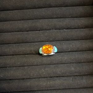 Amber and Turquoise Silver Ring